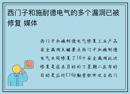 西门子和施耐德电气的多个漏洞已被修复 媒体